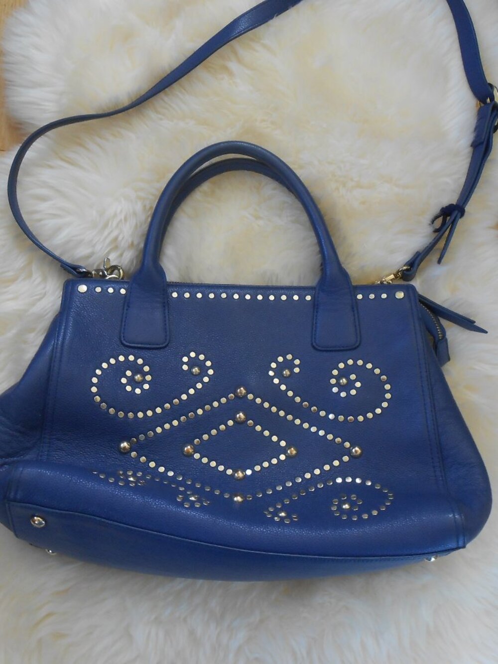 EMMA FOX PURSE-HANDBAG-GENUINE LEATHER-BLUE WITH STUDS-EXCELLENT